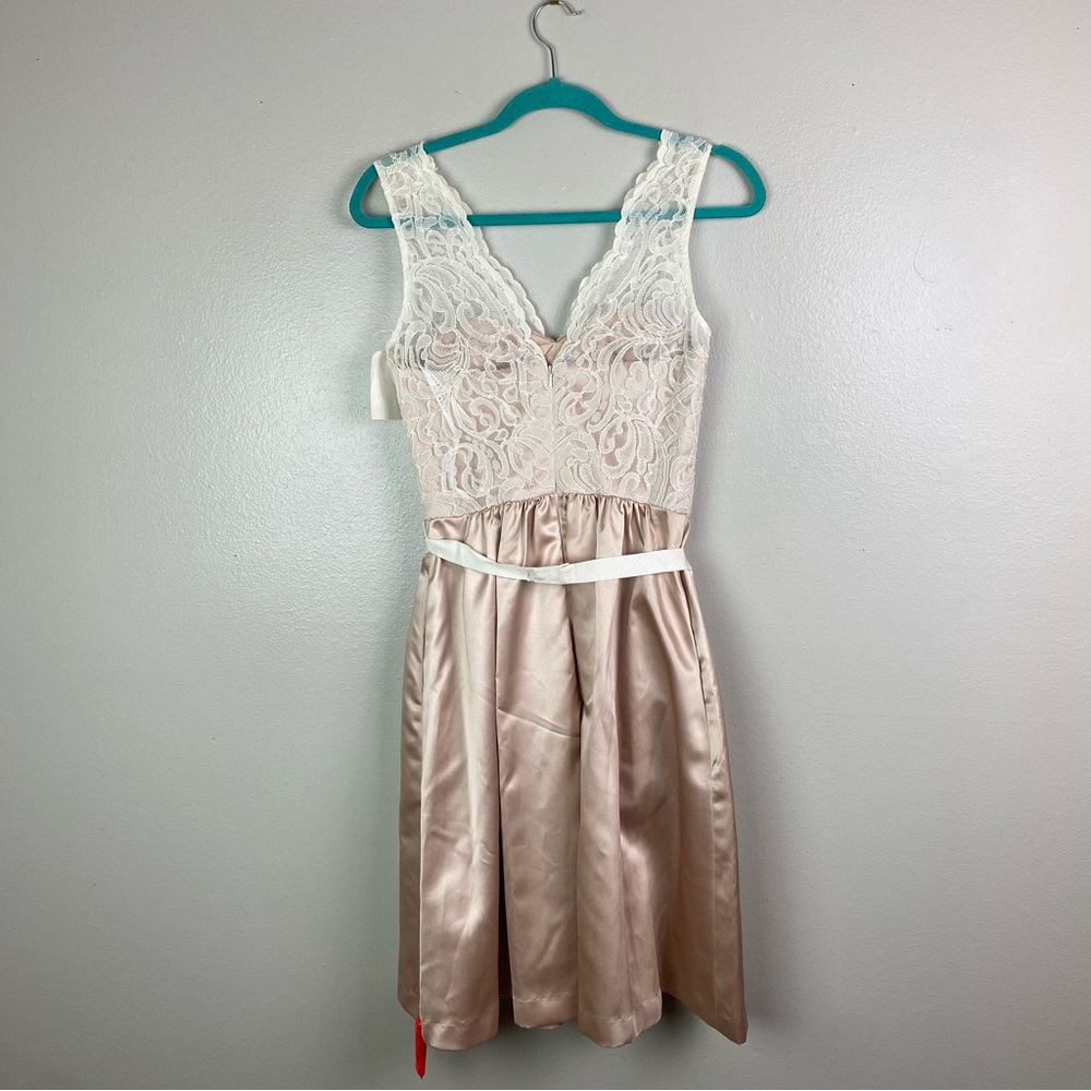 NWT After Six | Cameo Blush Ivory Cocktail Length Classic Lace Dress 4